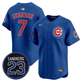 Men's Chicago Cubs 'Ryne Sandberg Tribute' Vapor Premier Limited Jersey V2 All Stitched #7 Dansby Swanson