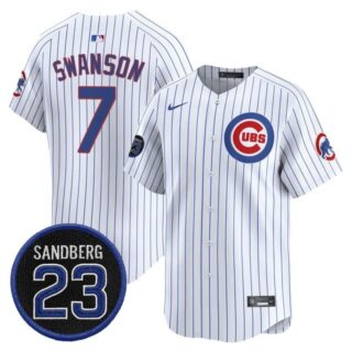 Men's Chicago Cubs 'Ryne Sandberg Tribute' Vapor Premier Limited Jersey V2 All Stitched #7 Dansby Swanson