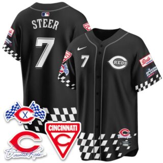 Men's Cincinnati Reds #7 Spencer Steer 2025 Speedway Limited Jersey V2 All Stitched