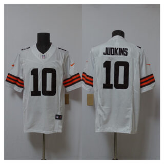 Men's Cleveland Browns #10 Quinshon Judkins White 2025 Draft F.U.S.E. Vapor Limited Stitched Football Jersey