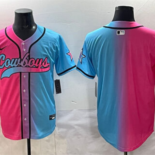 Men's Dallas Cowboys Blank Pink Blue Limited Stitched Baseball Jersey