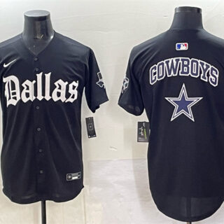 Men's Dallas Cowboys Team Big Logo Black 'Gothic Lone Star Edition' Limited Stitched Baseball Jersey 1