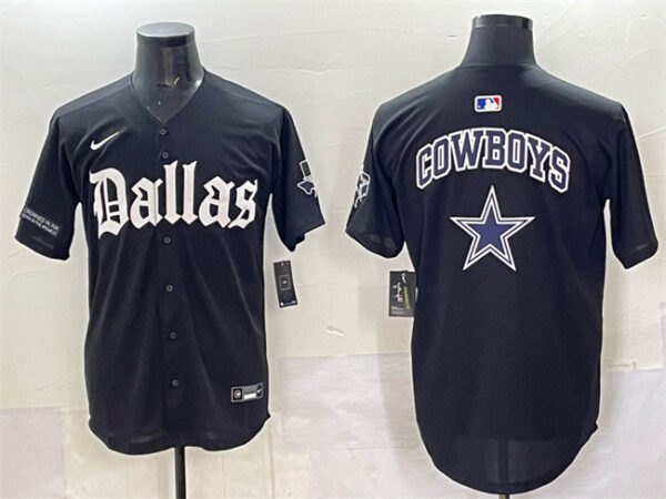 Men's Dallas Cowboys Team Big Logo Black 'Gothic Lone Star Edition' Limited Stitched Baseball Jersey 1