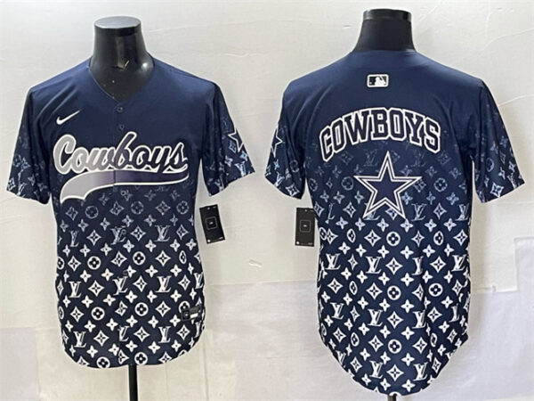 Men's Dallas Cowboys Team Big Logo Navy Limited Stitched Baseball Jersey