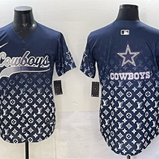 Men's Dallas Cowboys Team Big Logo Navy Limited Stitched Baseball Jersey