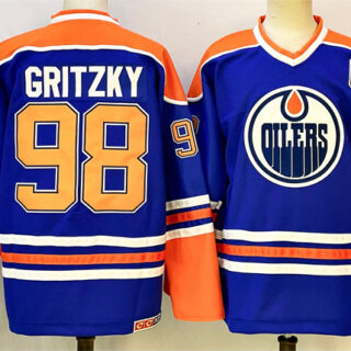 Men's Edmonton Oilers #98 Wayne Gretzky Royal 2025 With C Patch Stitched Hockey Jersey
