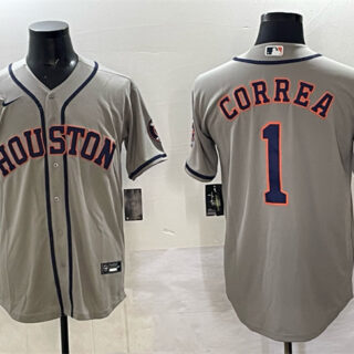 Men's Houston Astros #1 Carlos Correa Grey Cool Base Stitched Jersey