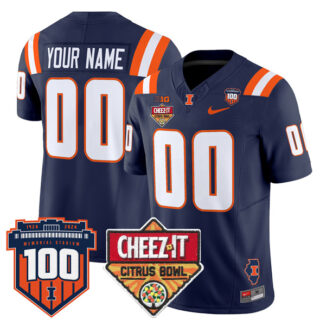 Men's Illinois Fighting Illini ACTIVE PLAYER Custom Navy 2025 F.U.S.E. Cheez-It Citrus Bowl Patch Vapor Limited Stitched Football Jersey