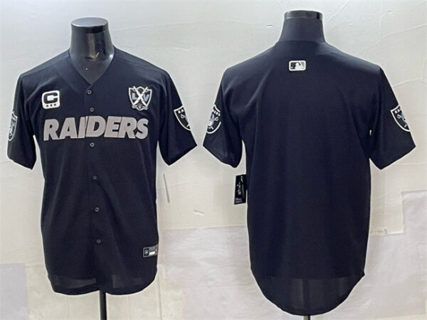 Men's Las Vegas Raiders Blank Black With Nevada Silver Stat Patch And 65th Anniversary Patch 3-Star C Patch Stitched Baseball Jersey