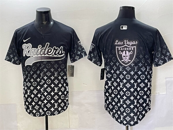 Men's Las Vegas Raiders Team Big Logo Black Limited Stitched Baseball Jersey 2