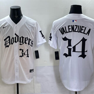 Men's Los Angeles Dodgers #34 Fernando Valenzuela White 2025 LA Gothic Style With 2024 World Series Champions Patch Vapor Premier Limited Stitched Baseball Jersey