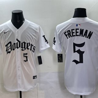 Men's Los Angeles Dodgers #5 Freddie Freeman White 2025 LA Gothic Style With 2024 World Series Champions Patch Vapor Premier Limited Stitched Baseball Jersey