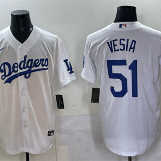 Men's Los Angeles Dodgers #51 Alex Vesia White Cool Base Stitched Baseball Jersey