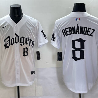 Men's Los Angeles Dodgers #8 Enrique Hernandez White 2025 LA Gothic Style With 2024 World Series Champions Patch Vapor Premier Limited Stitched Baseball Jersey