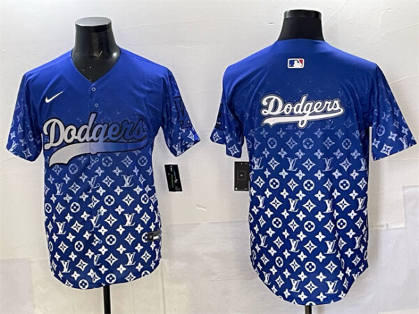 Men's Los Angeles Dodgers Team Big Logo Blue Limited Stitched Baseball Jersey 2