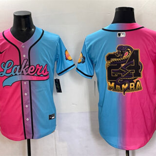 Men's Los Angeles Lakers Team Big Logo Pink Blue Limited Stitched Baseball Jersey