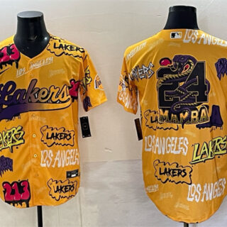 Men's Los Angeles Lakers Team Big Logo Yellow Limited Stitched Baseball Jersey
