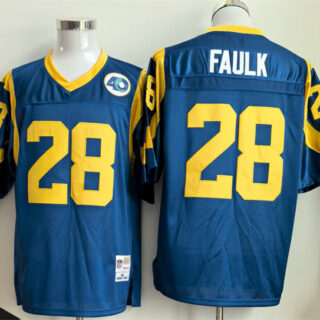 Men's Los Angeles Rams #28 Marshall Faulk Royal Throwback Stitched Football Jersey