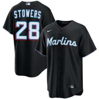 Men's Miami Marlins #28 Kyle Stowers Black Cool Base Stitched Baseball Jersey