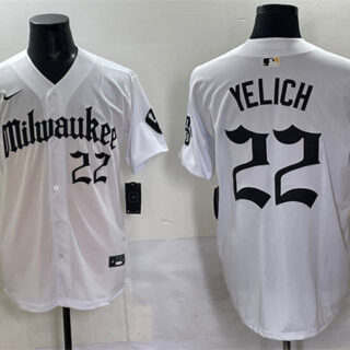 Men's Milwaukee Brewers #22 Christian Yelich White 'Gothic 414 Shadows Edition' Vapor Premier Limited Stitched Jersey