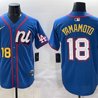 Men's National League #18 Yoshinobu Yamamoto Blue 2025 All-Star Edition Limited Stitched Baseball Jersey