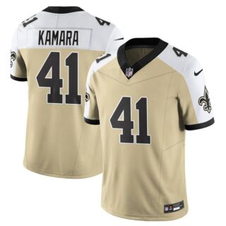 Men's New Orleans Saints #41 Alvin Kamara Gold White Alternate 2025 F.U.S.E. Vapor Limited Stitched Football Jersey