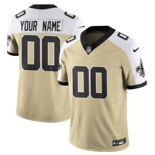 Men's New Orleans Saints Active Player Custom Gold White Alternate 2025 F.U.S.E. Vapor Limited Stitched Football Jersey