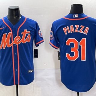 Men's New York Mets #31 Mike Piazza Blue With Patch Cool Base Stitched Baseball Jersey