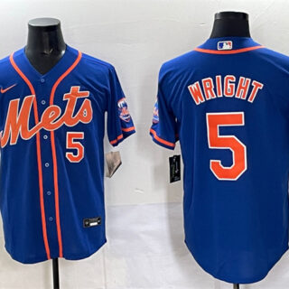 Men's New York Mets #5 David Wright Blue With Patch Cool Base Stitched Baseball Jersey