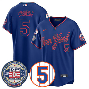 Men's New York Mets #5 David Wright Gold Number Retirement & Hall of Fame Jersey All Stitched