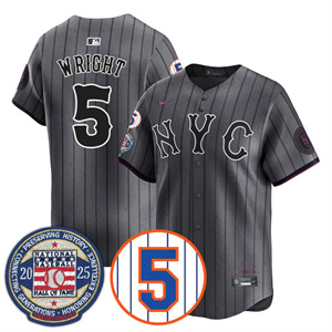 Men's New York Mets #5 David Wright Gold Number Retirement & Hall of Fame Jersey All Stitched