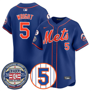 Men's New York Mets #5 David Wright Gold Number Retirement & Hall of Fame Jersey All Stitched