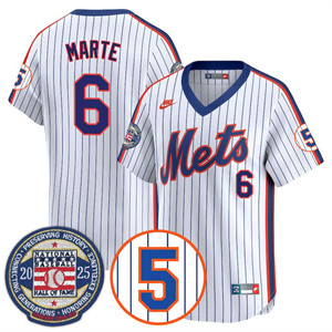 Men's New York Mets #6 Starling Marte Gold Number Retirement & Hall of Fame Jersey All Stitched