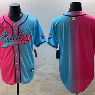 Men's Philadelphia Eagles Blank Pink Blue Limited Stitched Baseball Jersey