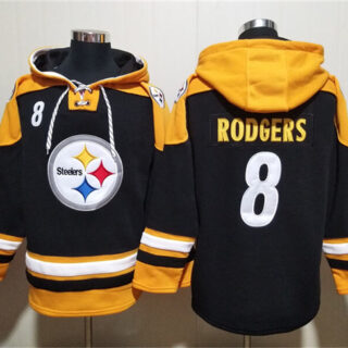 Men's Pittsburgh Steelers #8 Aaron Rodgers Black Ageless Must-Have Lace-Up Pullover Hoodie