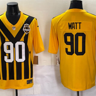 Men's Pittsburgh Steelers #90 T.J. Watt Gold 1933 Throwback Alternate Stitched Football Jersey
