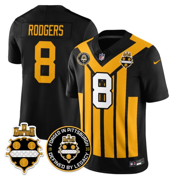 Men's Pittsburgh Steelers #8 Aaron Rodgers Alternate 1933 Throwback Limited Jersey All Stitched