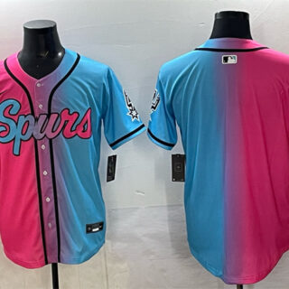 Men's San Antonio Spurs Blank Pink Blue Limited Stitched Baseball Jersey