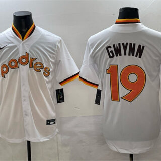 Men's San Diego Padres #19 Tony Gwynn White 1984 Turn Back The Clock Stitched Baseball Jersey
