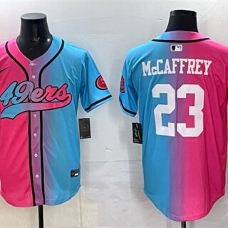 Men's San Francisco 49ers #23 Christian McCaffrey Pink Blue Limited Stitched Baseball Jersey