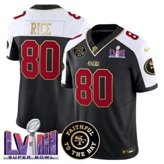 Men's San Francisco 49ers #80 Jerry Rice Black Alternate 2025 F.U.S.E. Faithful & Super Bowl LVIII Patch Vapor Limited Stitched Football Jersey