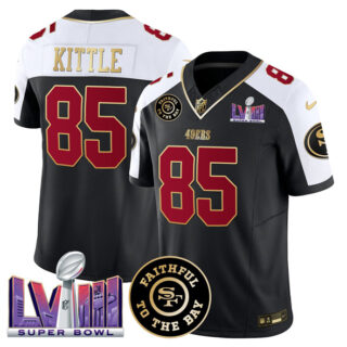 Men's San Francisco 49ers #85 George kittle Black Alternate 2025 F.U.S.E. Faithful & Super Bowl LVIII Patch Vapor Limited Stitched Football Jersey