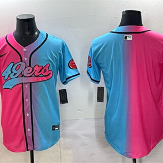 Men's San Francisco 49ers Blank Pink Blue Limited Stitched Baseball Jersey