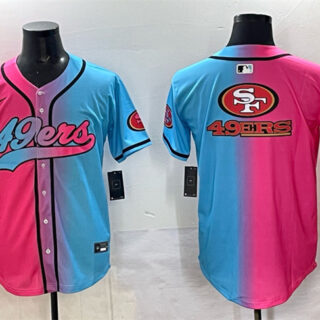 Men's San Francisco 49ers Team Big Logo Pink Blue Limited Stitched Baseball Jersey