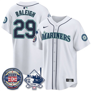 Men's Seattle Mariners #29 Cal Raleigh Ichiro Number Retirement Jersey V2 All Stitched