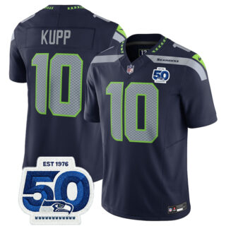 Men's Seattle Seahawks #10 Cooper Kupp Navy 2025 F.U.S.E. 50th Anniversary Patch Vapor Untouchable Limited Stitched Football Jersey
