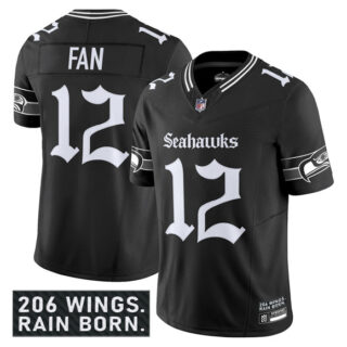 Men's Seattle Seahawks #12 Fan Black 2025 F.U.S.E. 'Gothic Rain City Shadows Edition' Vapor Limited Stitched Football Jersey