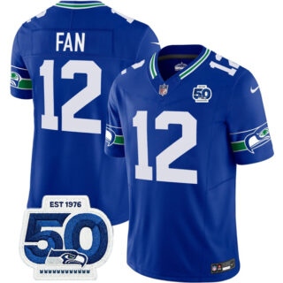 Men's Seattle Seahawks #12 Fan Royal 2025 F.U.S.E 50th Anniversary Patch Throwback Vapor Limited Stitched Football Jersey