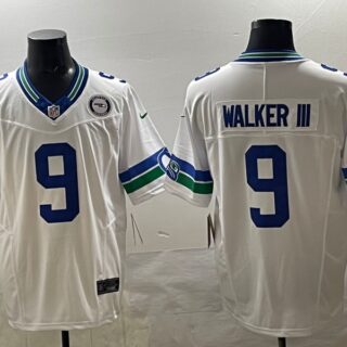 Men's Seattle Seahawks #9 Kenneth Walker III White F.U.S.E Throwback Vapor Limited Stitched Football Jersey