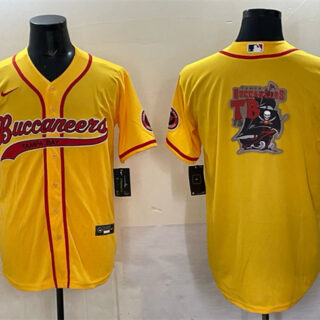 Men's Tampa Bay Buccaneers Team Big Logo Gold Cool Base Stitched Baseball Jersey
